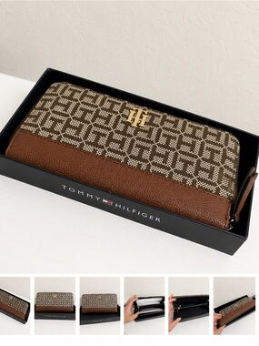 Tommy Hilfiger Monogram Zip Around Wallet Brown & Tan NWT